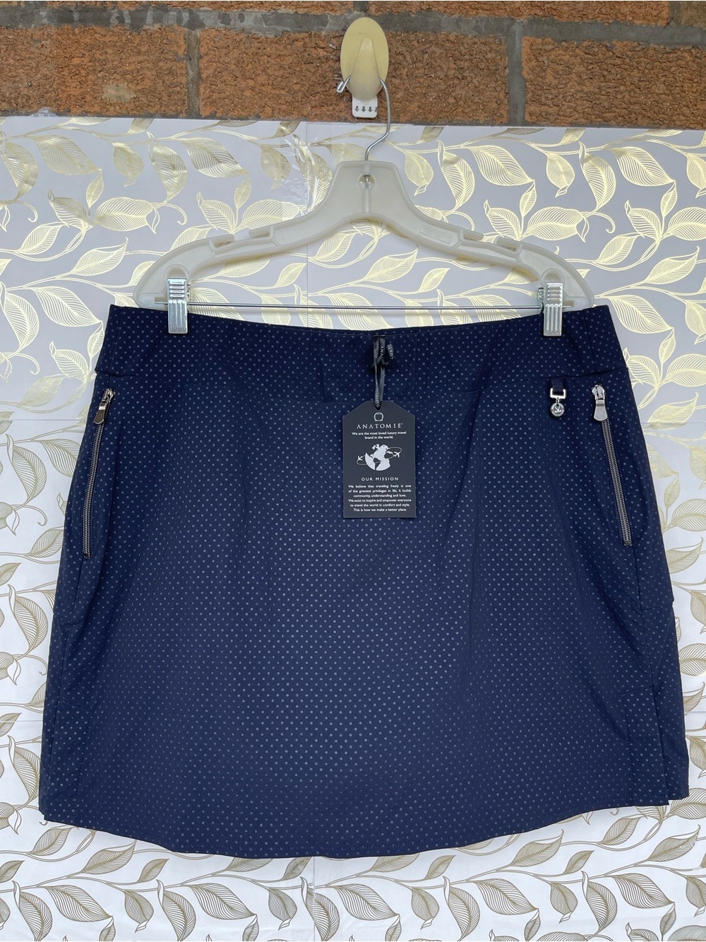 Anatomie Luxury Travel Skort XL Navy Blue Embossed Dot Reversible Golf Skirt